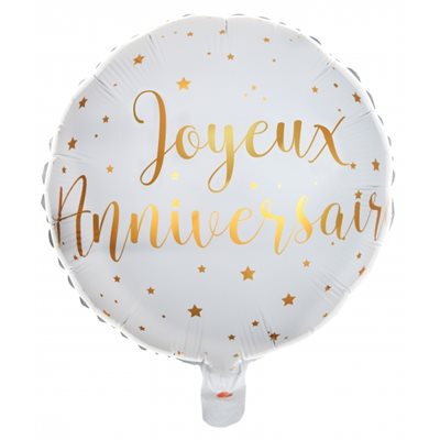 Ballon alu joyeux anniversaire or et blanc (18")