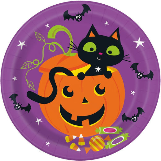 Round Cat and Pumpkin Dinner Plates (8/pack)