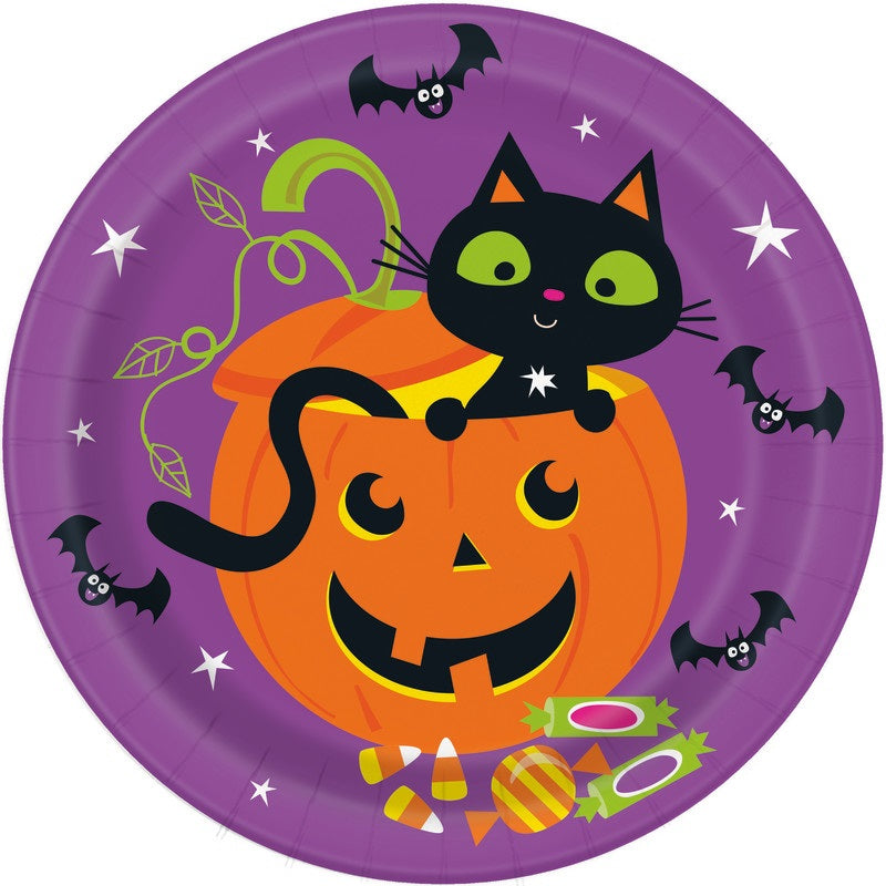 Round Cat and Pumpkin Dinner Plates (8/pack)