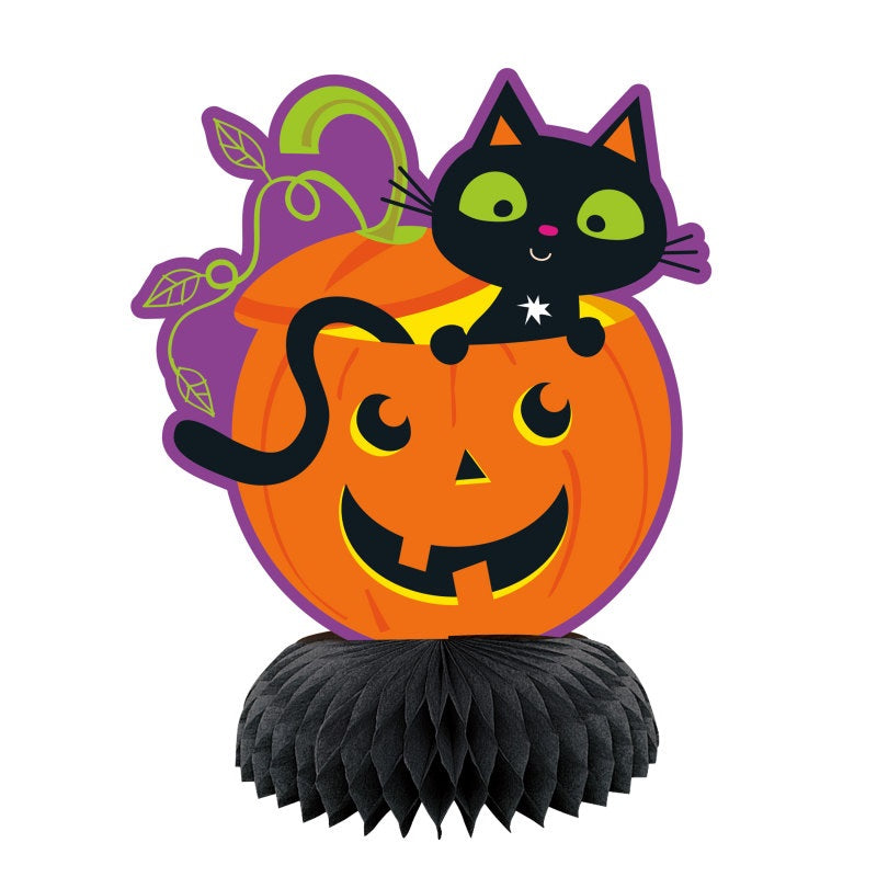Mini décorations alvéolées Chat et citrouille (3/pqt)