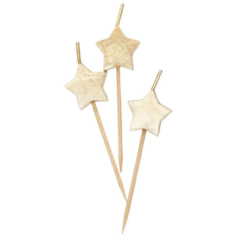 Gold Star Pick Birthday Candles  6ct