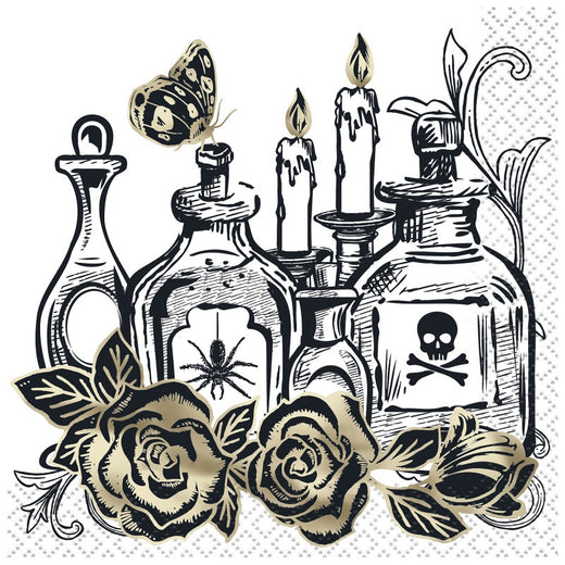 Serviettes à cocktail Sketchy Skull - estampage métallique (16/pqt)