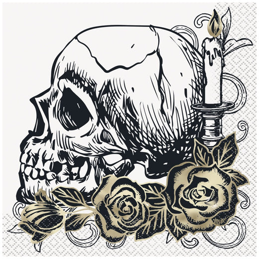 Serviettes de dîner Sketchy Skull - estampage métallique (16/pqt)