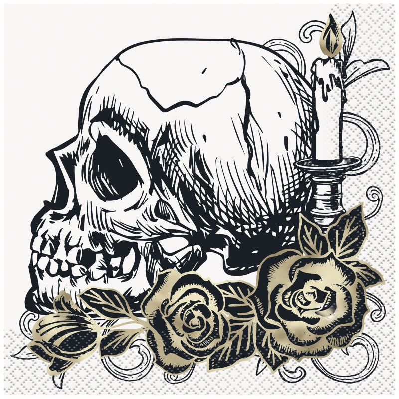 Serviettes de dîner Sketchy Skull - estampage métallique (16/pqt)