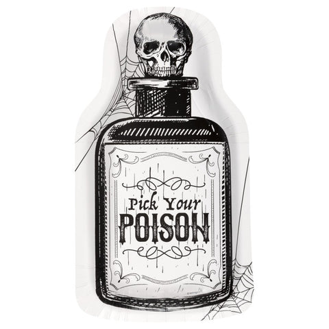 Assiettes en forme de bouteille « Pick Your Poison » Sketchy Skull (8/pqt)