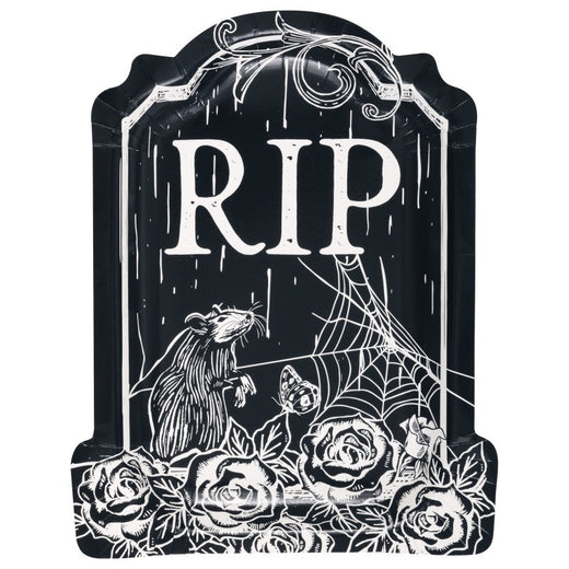 Sketchy Skull RIP Tombstone-Shaped Plates (8/pack)