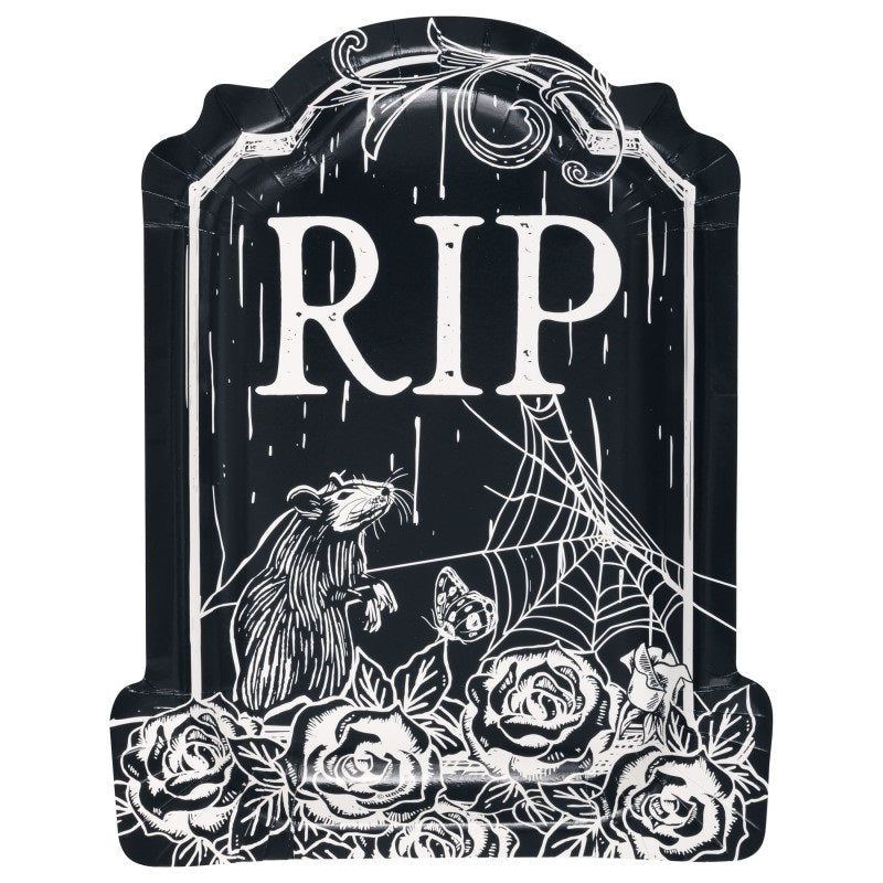 Sketchy Skull RIP Tombstone-Shaped Plates (8/pack)