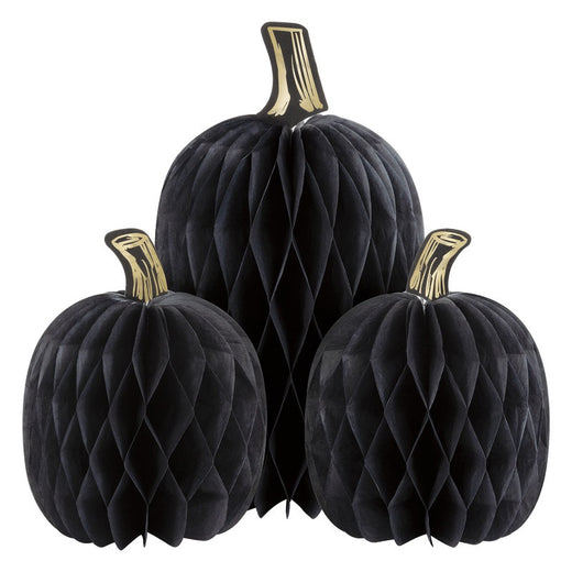 Honeycomb paper pumpkin-shaped table centerpieces with aluminum stems (3/pack)