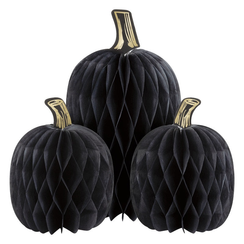 Honeycomb paper pumpkin-shaped table centerpieces with aluminum stems (3/pack)