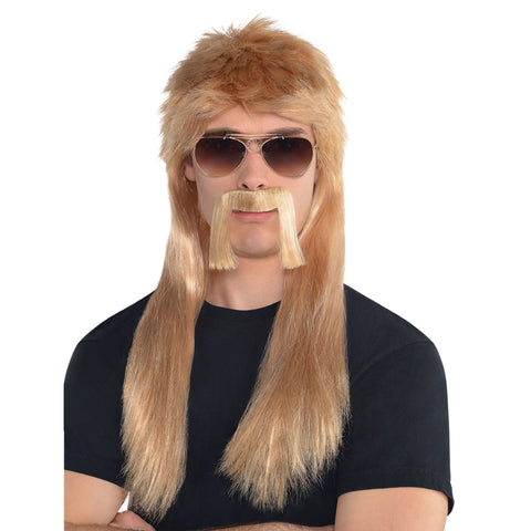 Blonde 18-wheeler driver wig and mustache - Adult