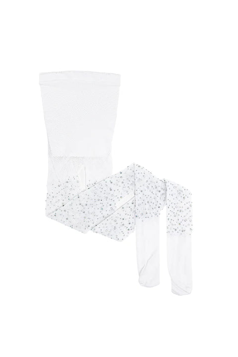 Rhinestone Tights, White, Size 3-8