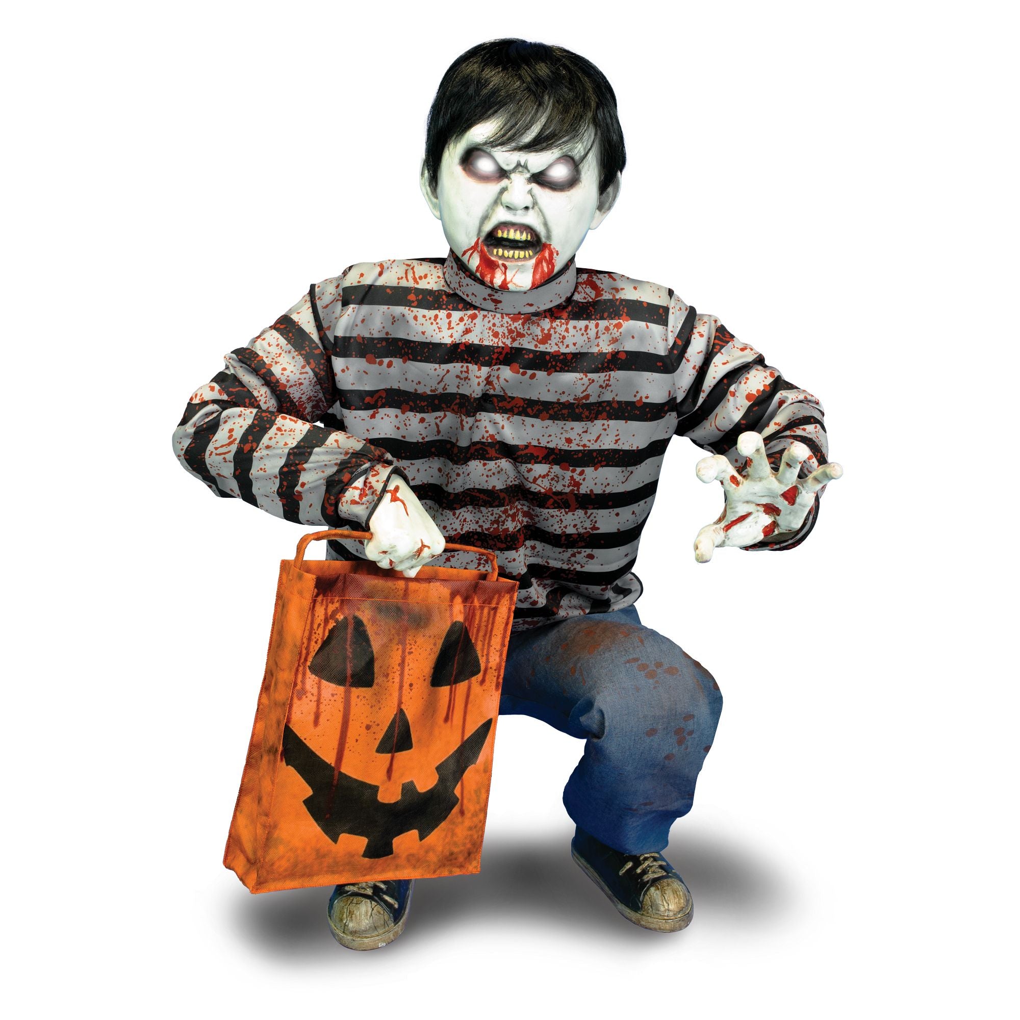 Enfant zombie accroupi animatronique