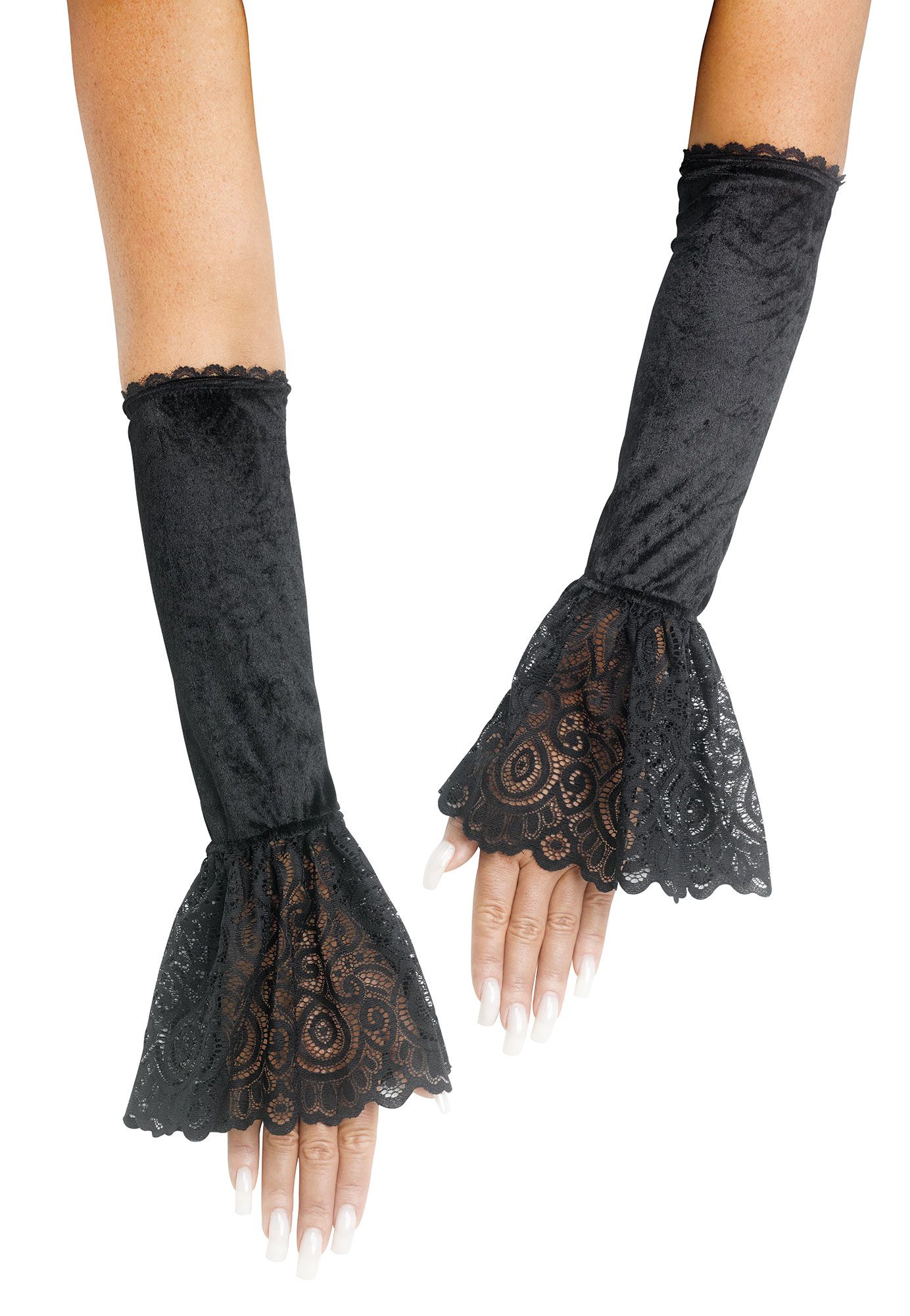 Manchettes en velours et dentelle - Noir