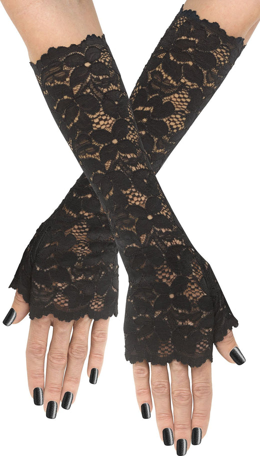 Gants long en dentelle sans doigts - Noir