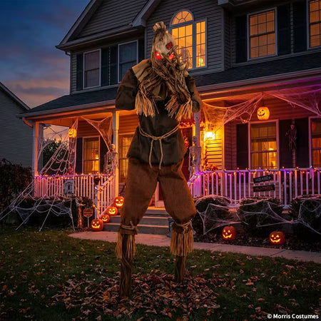 Animated Light-Up Grim Stalker Scarecrow Halloween Decoration - 7 ft