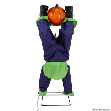 Animated Light-Up Upside-Down Clown with Jack-O'-Lantern Halloween Decoration - 5 ft