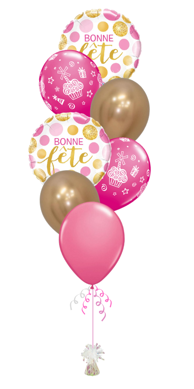 Bouquet de ballons - Bonne fête et chiffre à pois rose et or