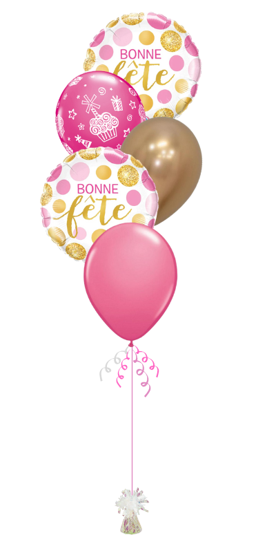 Bouquet de ballons - Bonne fête et chiffre à pois rose et or