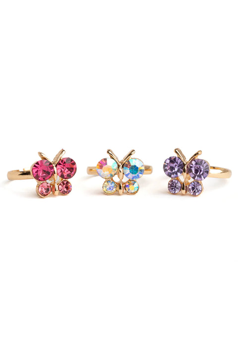 Boutique Butterfly Gem Rings, 3pcs