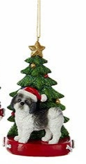 Ornement Chien Résine avec Arbre de Noël Assortiment 4.25"