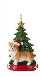 Ornement Chien Résine avec Arbre de Noël Assortiment 4.25"