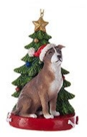 Ornement Chien Résine avec Arbre de Noël Assortiment 4.25"