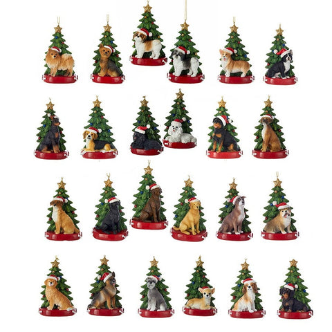 Ornement Chien Résine avec Arbre de Noël Assortiment 4.25"