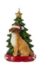 Ornement Chien Résine avec Arbre de Noël Assortiment 4.25"