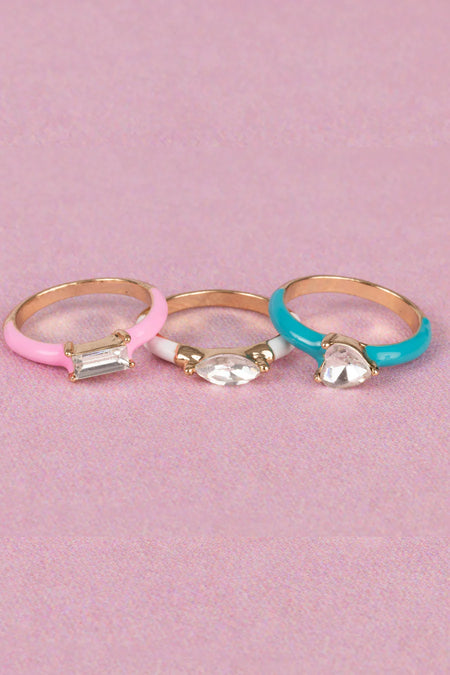 Boutique Chic Crystal Cool Rings, 3pcs