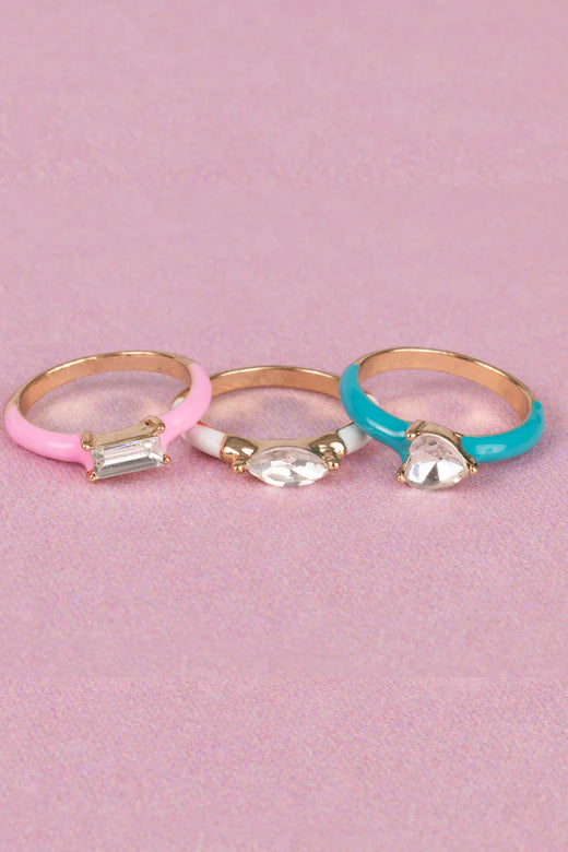 Boutique Chic Crystal Cool Rings, 3pcs