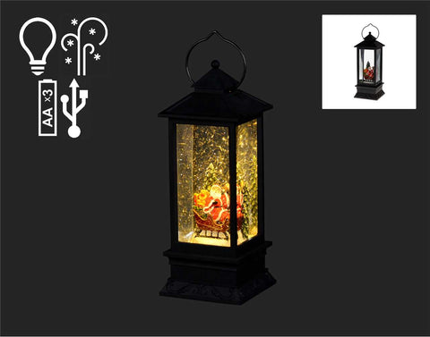 11" BLK SANTA LANTERN W/LIGHTS