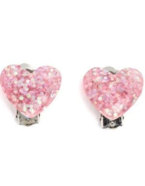 Boutique Glitter Hearts Clip On Earrings