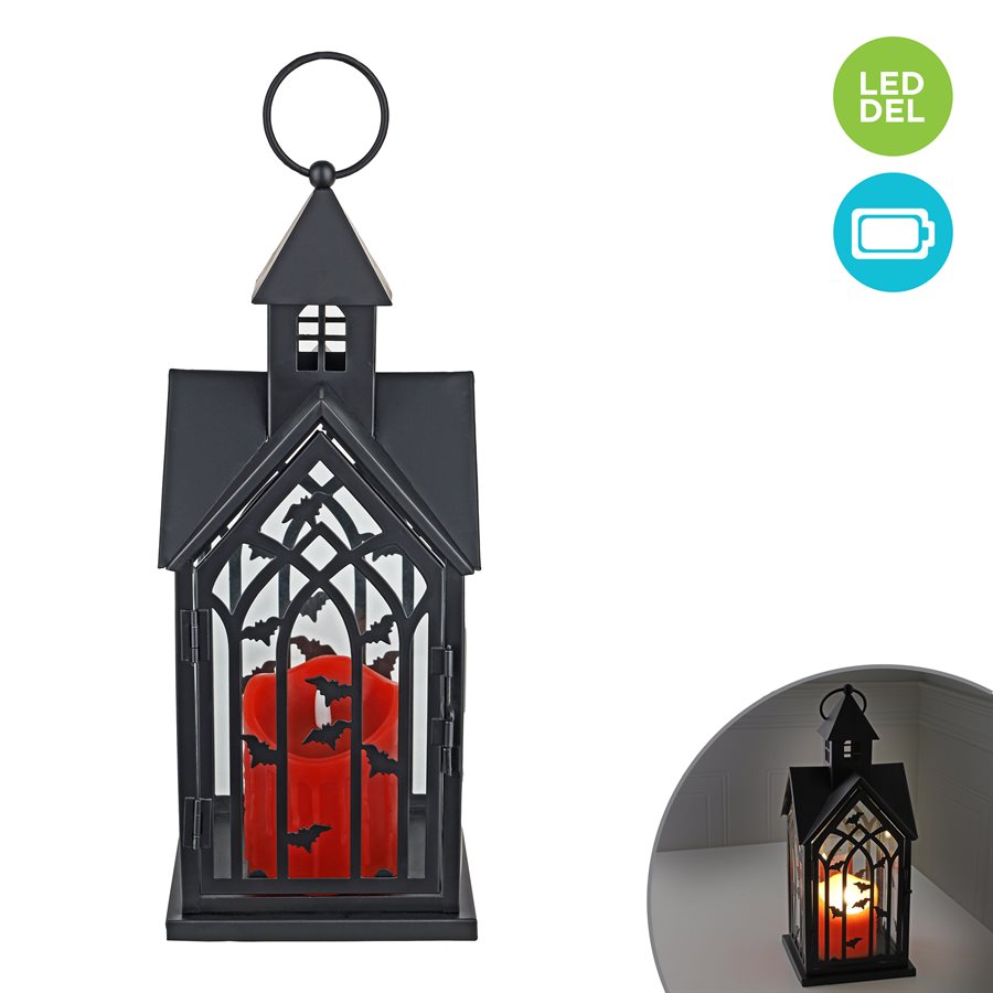 Black lantern with red wax-effect LED candle