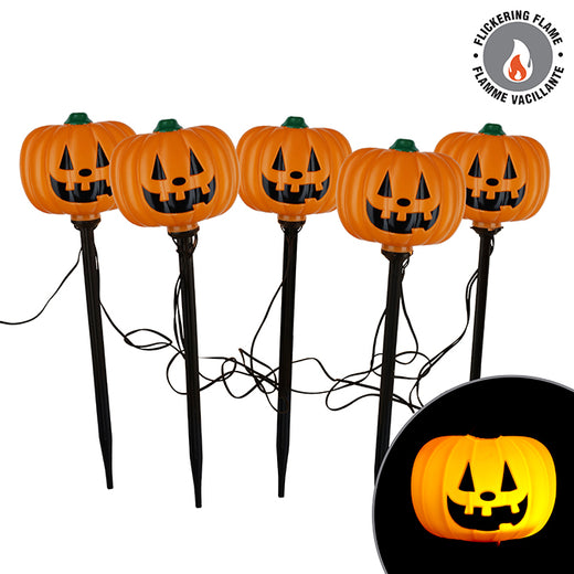 Ensemble de 5 piquets citrouille avec effet flamme
