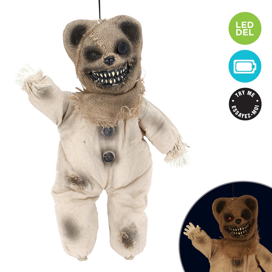 Ours en peluche effrayant suspendu avec œil lumineux rouge