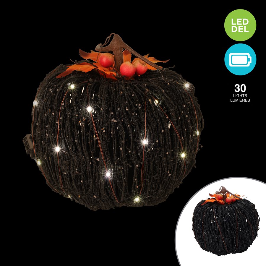 Citrouille en rotin lumineuse noire