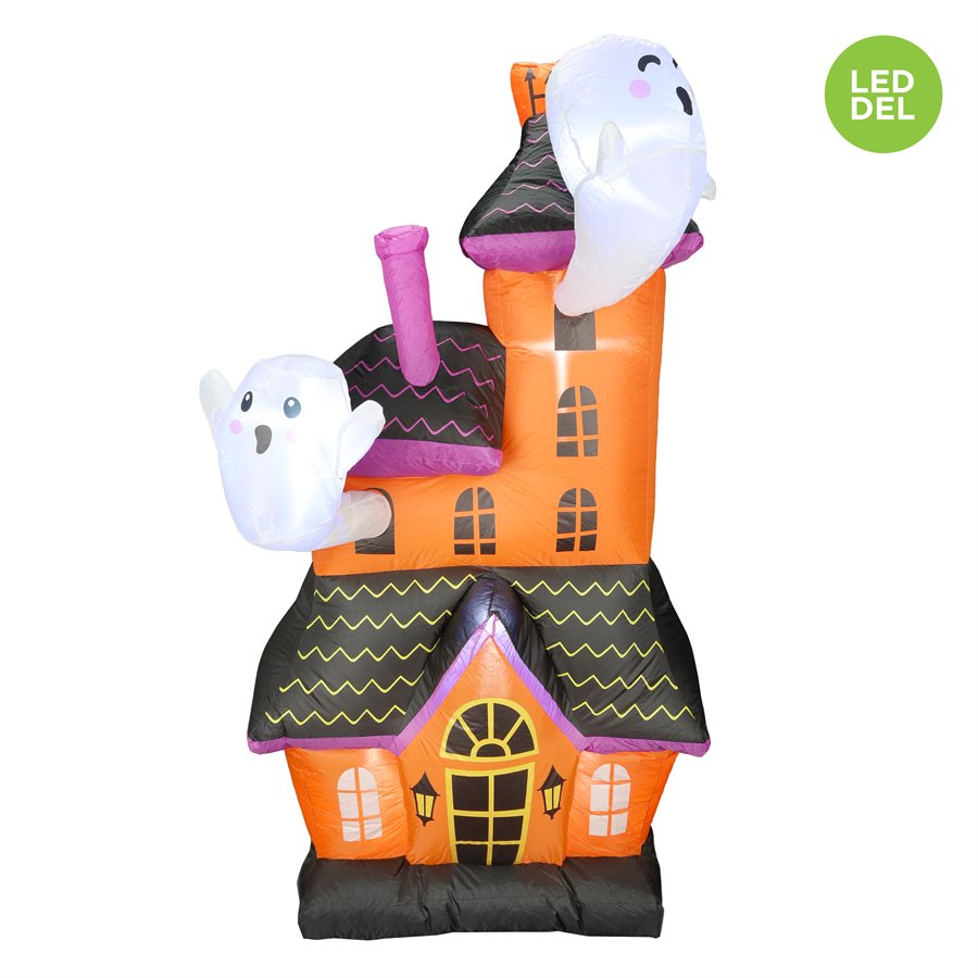 Illuminated inflatable haunted house with LED lights