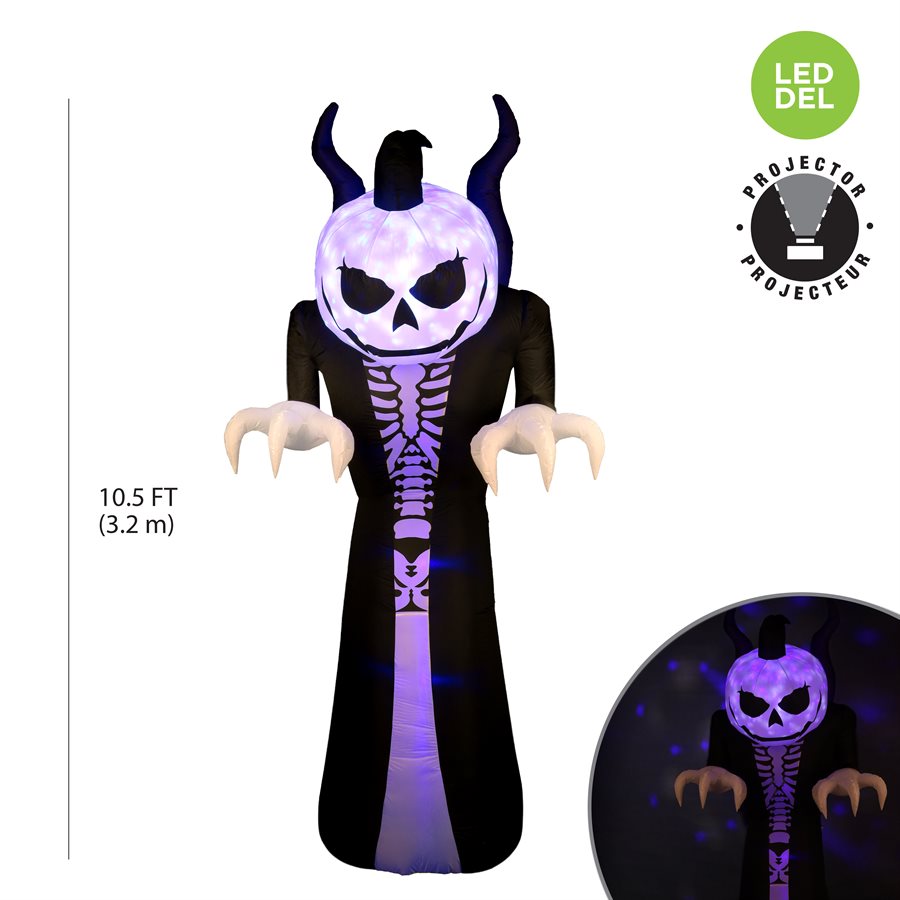 Illuminated inflatable skeleton grim reaper with LED lights