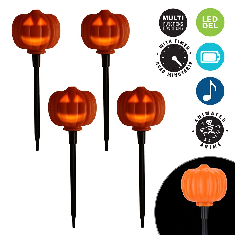 Set of animated musical pumpkin lawn stakes