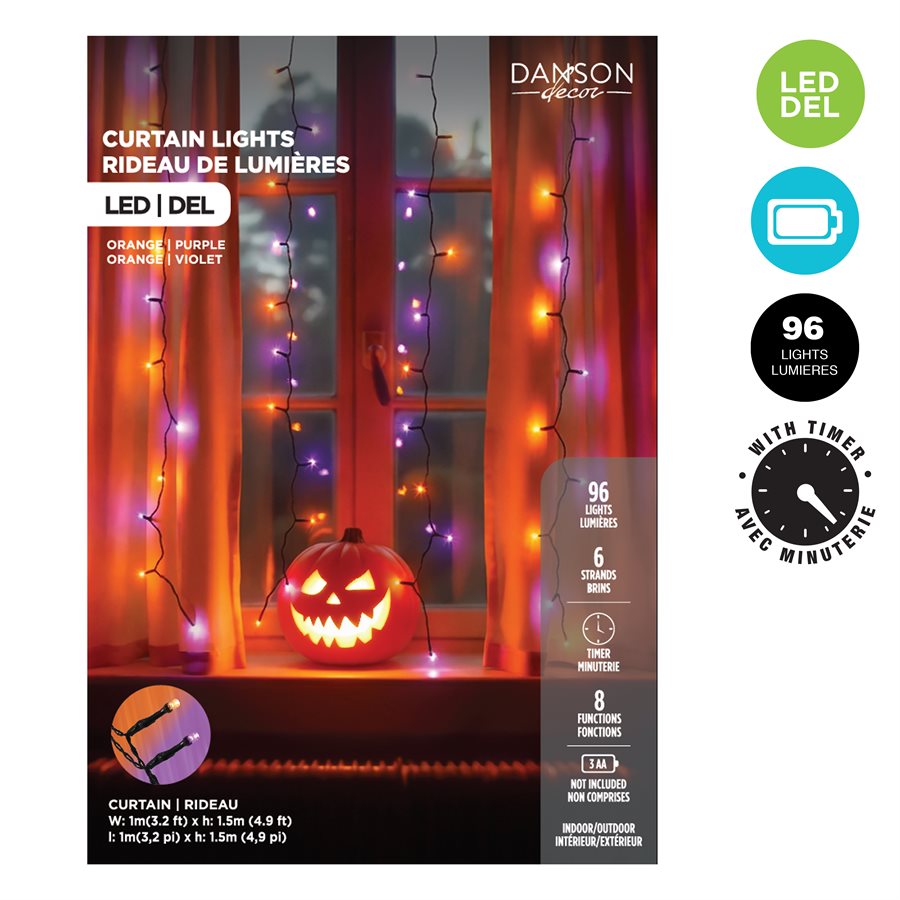 Rideau lumineux DEL combinaison orange et violet