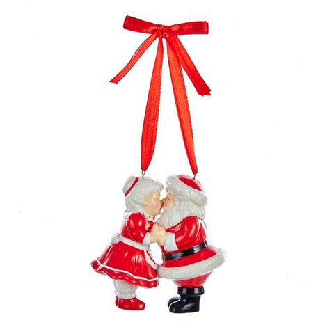 3.5"PORC KISSNG SANTA+MRS CLAUS ORN