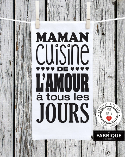 Linge à vaisselle "Maman cuisine de l'amour à tous les jours!"