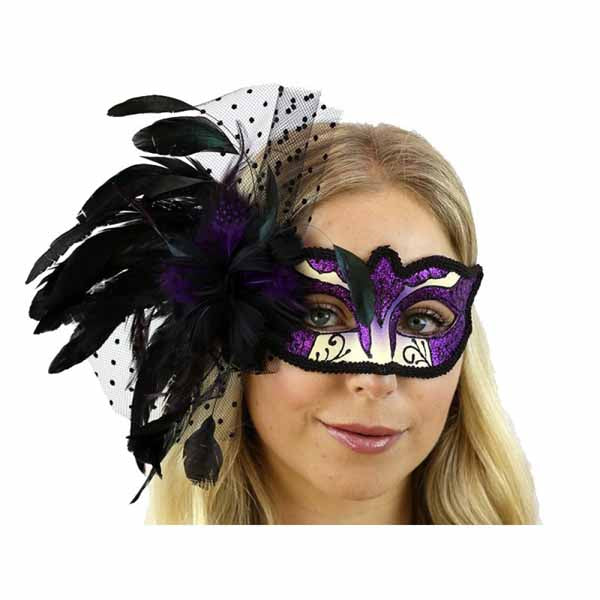 Masque bal masqué plume mauve