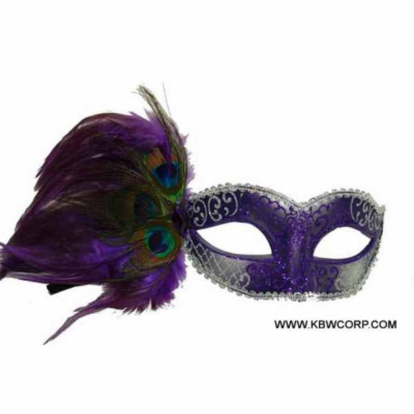 Masque plume paon mauve