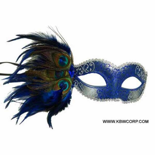 Masque plume paon bleu