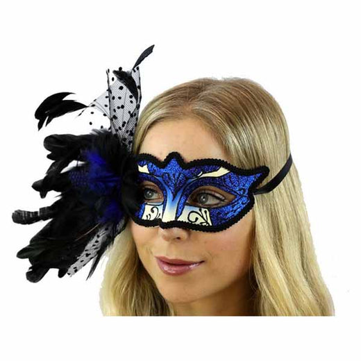 Masque bal masqué plume bleue