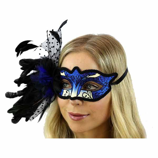 Masque bal masqué plume bleue