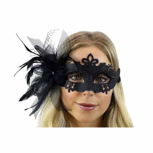 Masque fleur plume noire