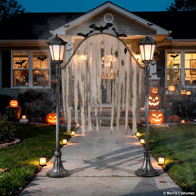 Light-Up Cemetery Archway with Bats & Creepy Cloth Accents Halloween Decoration - 7 ft