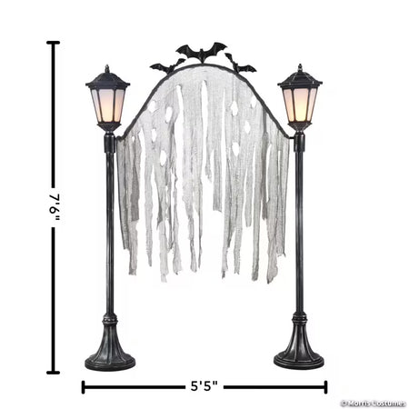 Light-Up Cemetery Archway with Bats & Creepy Cloth Accents Halloween Decoration - 7 ft